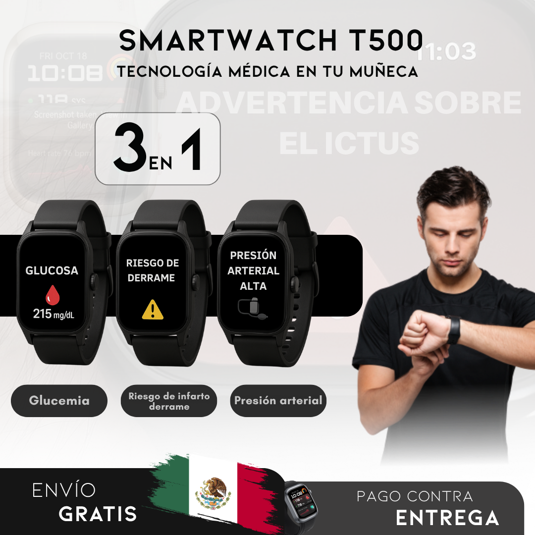 SmartWatch T500 | Monitor Médico 3 en 1 | Menú en español